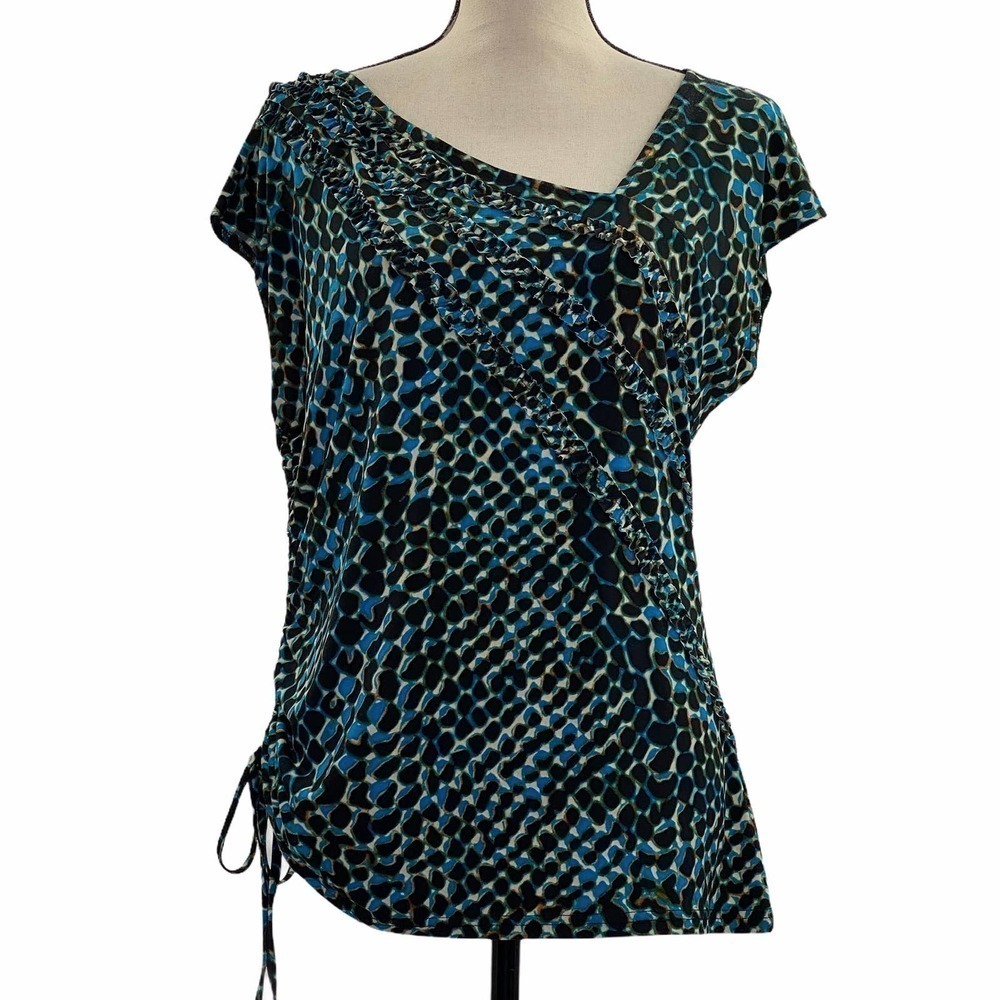 WORTHINGTON Ruffled Cinched Snake Print Blouse PL